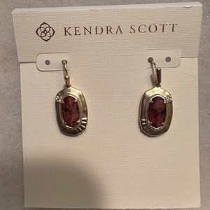 Kendra Scott Gold Earrings with Deep Pink Stone